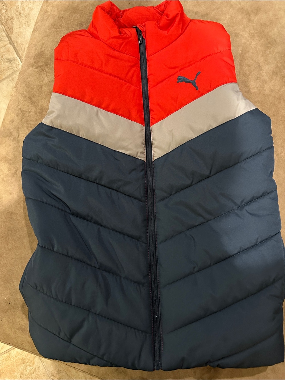 Puma Kids Colorblock Puffer Vest in Red, Gray & Navy Blue